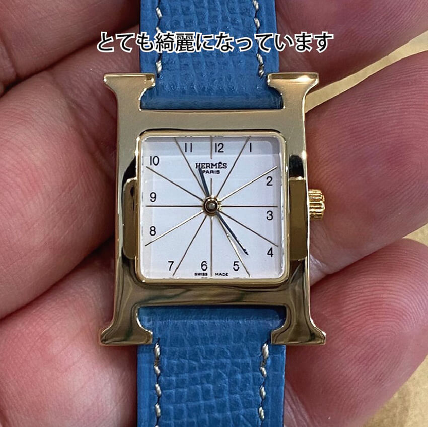 エルメスの腕時計の再メッキ修理後拡大写真