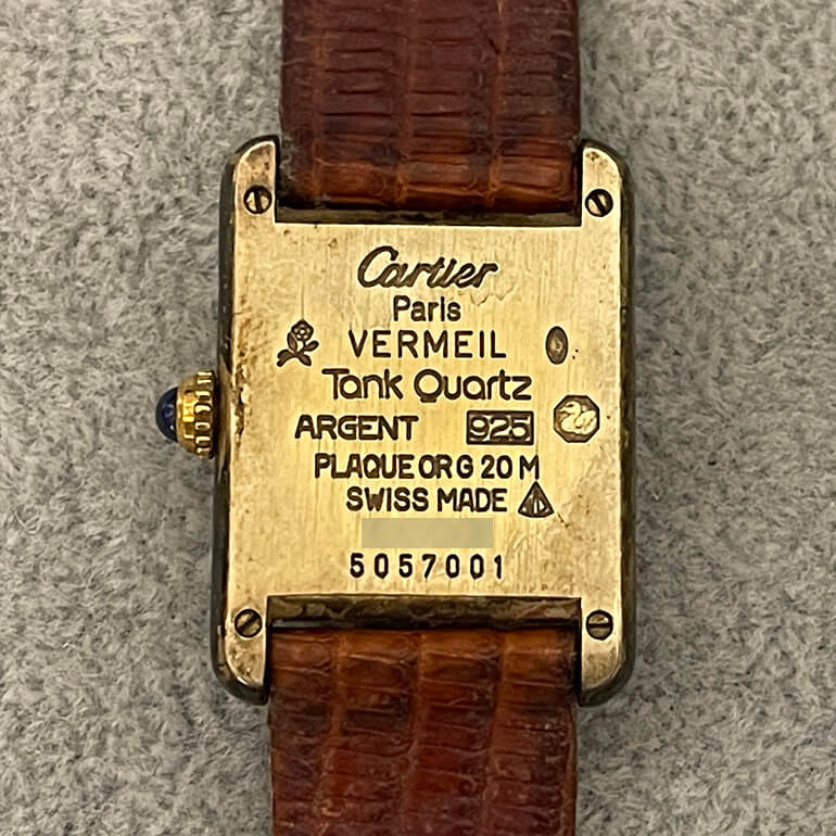 カルティエタンクの再メッキ前-裏面