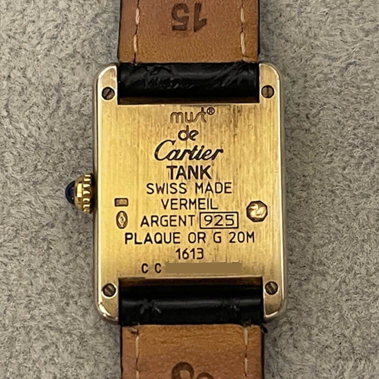 カルティエタンク再メッキ修理前の裏面
