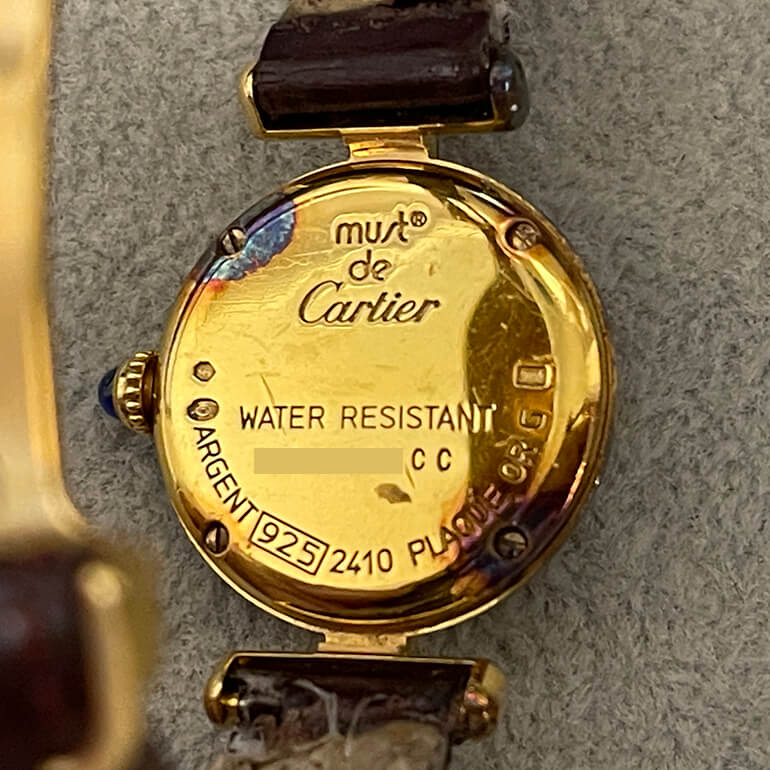 再メッキ前のカルティエマストコリゼの裏面
