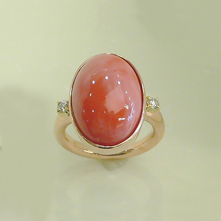 出来上がりサンゴの指輪