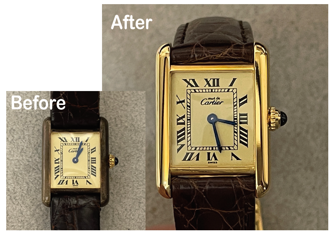 カルティエタンクメッキ修理の Before& After 表面
