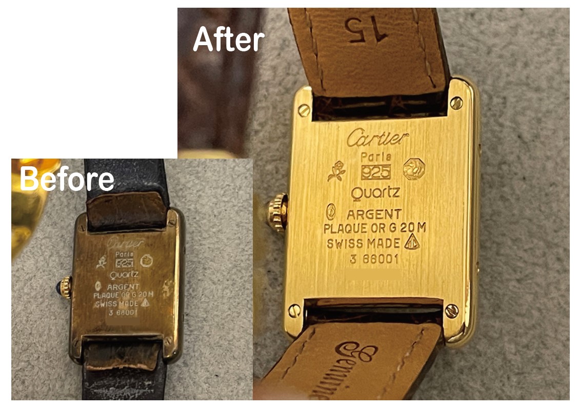 カルティエタンクメッキ修理の Before& After 裏面